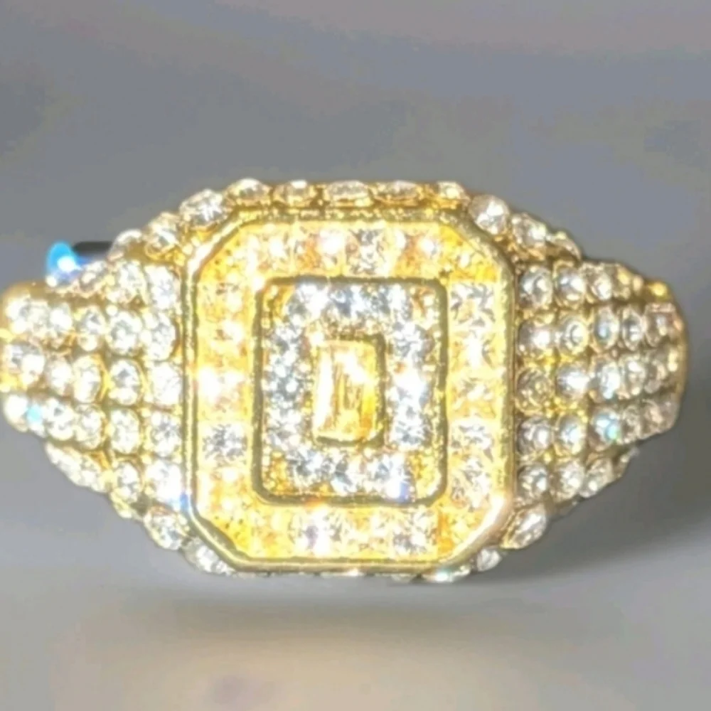 Elegant Mens Simulated Diamonds With 2ct 14k Yellow gold Plated Ring Sz 12